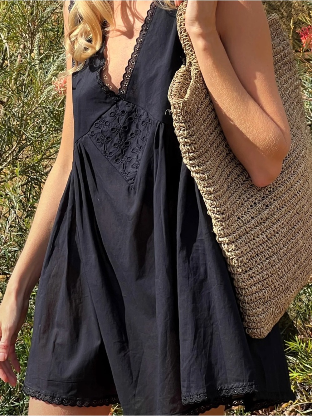 LANEWAY THE LABEL Vintage Cotton Mini Dress in Black/Noir XS - Picture 3 of 6